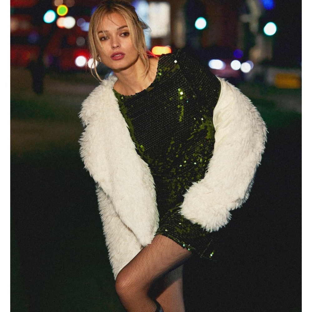 Anthropologie Sequin Drape-Back
Mini Dress